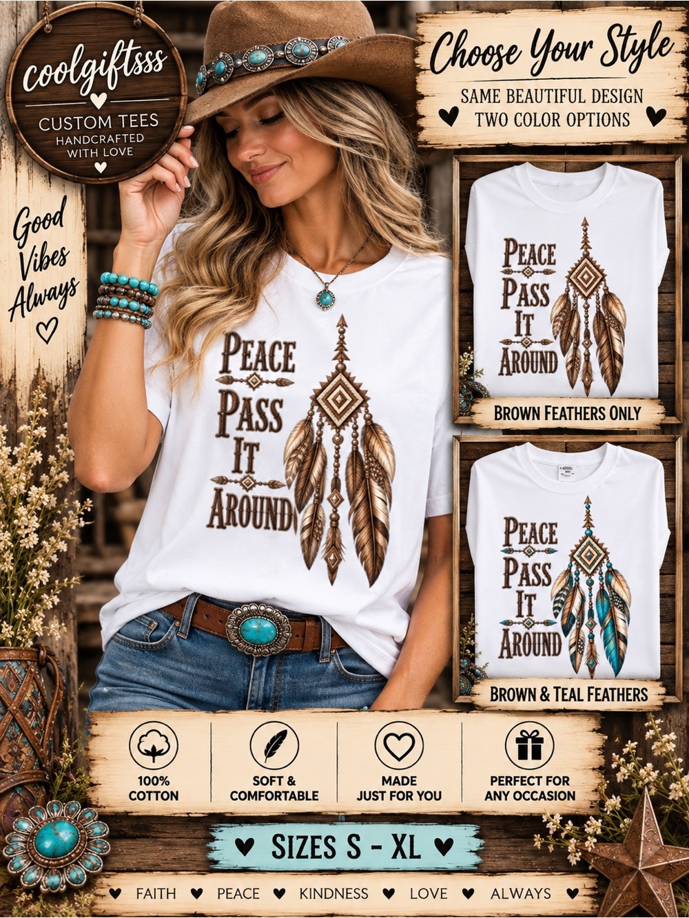 Peace Pass It Around Western Graphic Tee Custom made S M L XL native